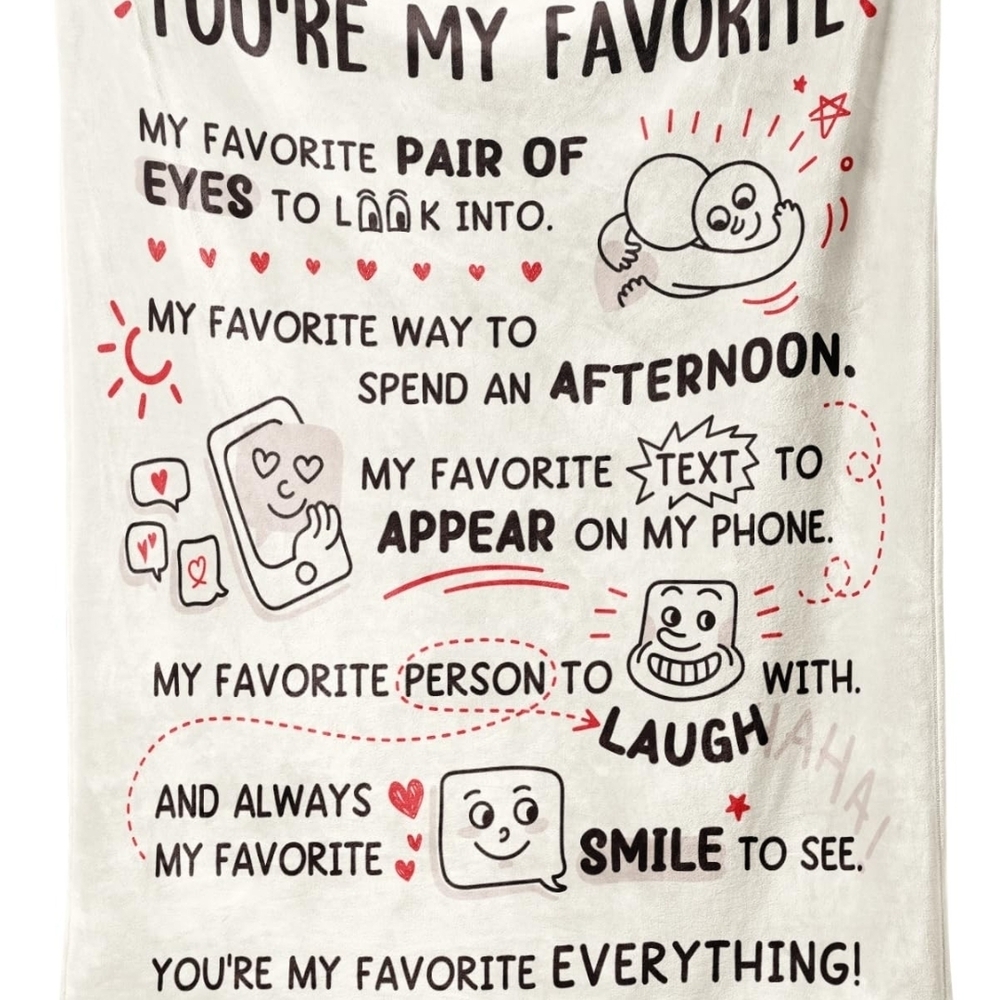 White Graphic Print Blanket